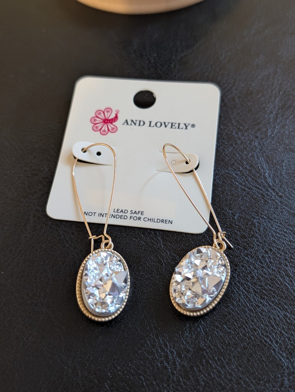 Gold Drop Earrings with Clear Crystal Ovals